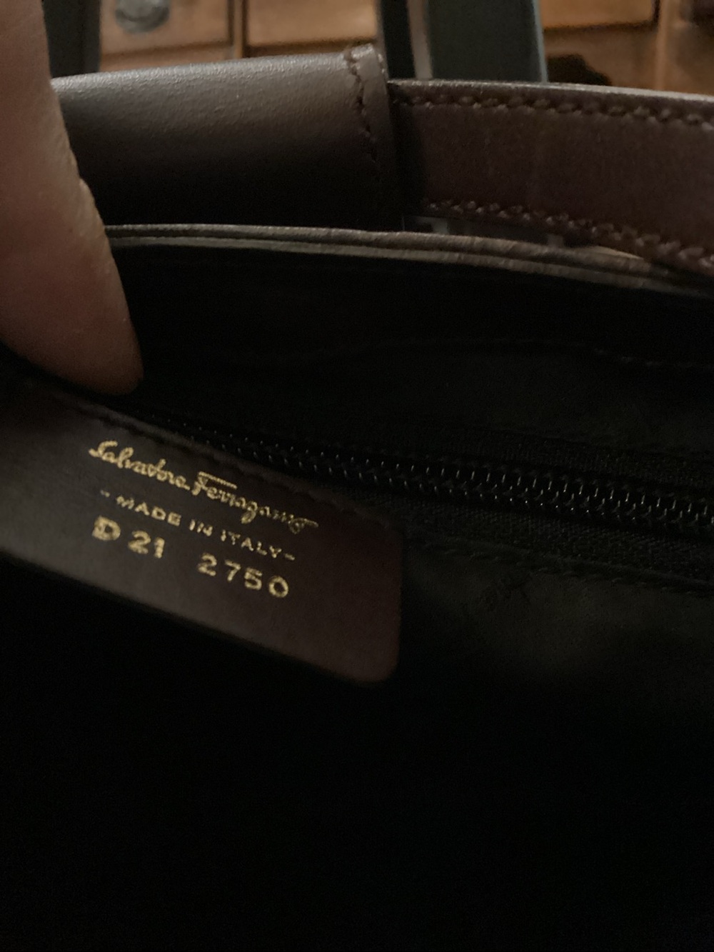 Salvatore Ferragamo Dark Brown Embossed Leather Shoulder Bag with Gold Hardware - Picture 5 of 5